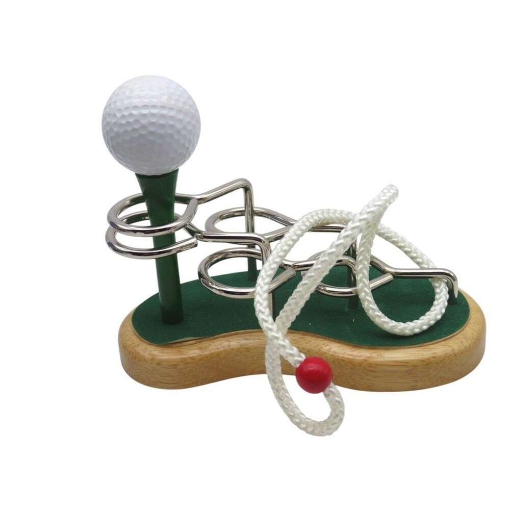 Vintage Golf String Brainteaser Puzzle Wood & Metal Disentanglement Game w Box
